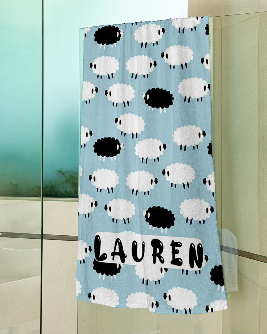 Adorable Sheep Kids Beach Towel Personalized, Custom Beach Towel, Gift For Teens, Beach Towel With Name, Kids Bath Towel, Birthday Gift Towel