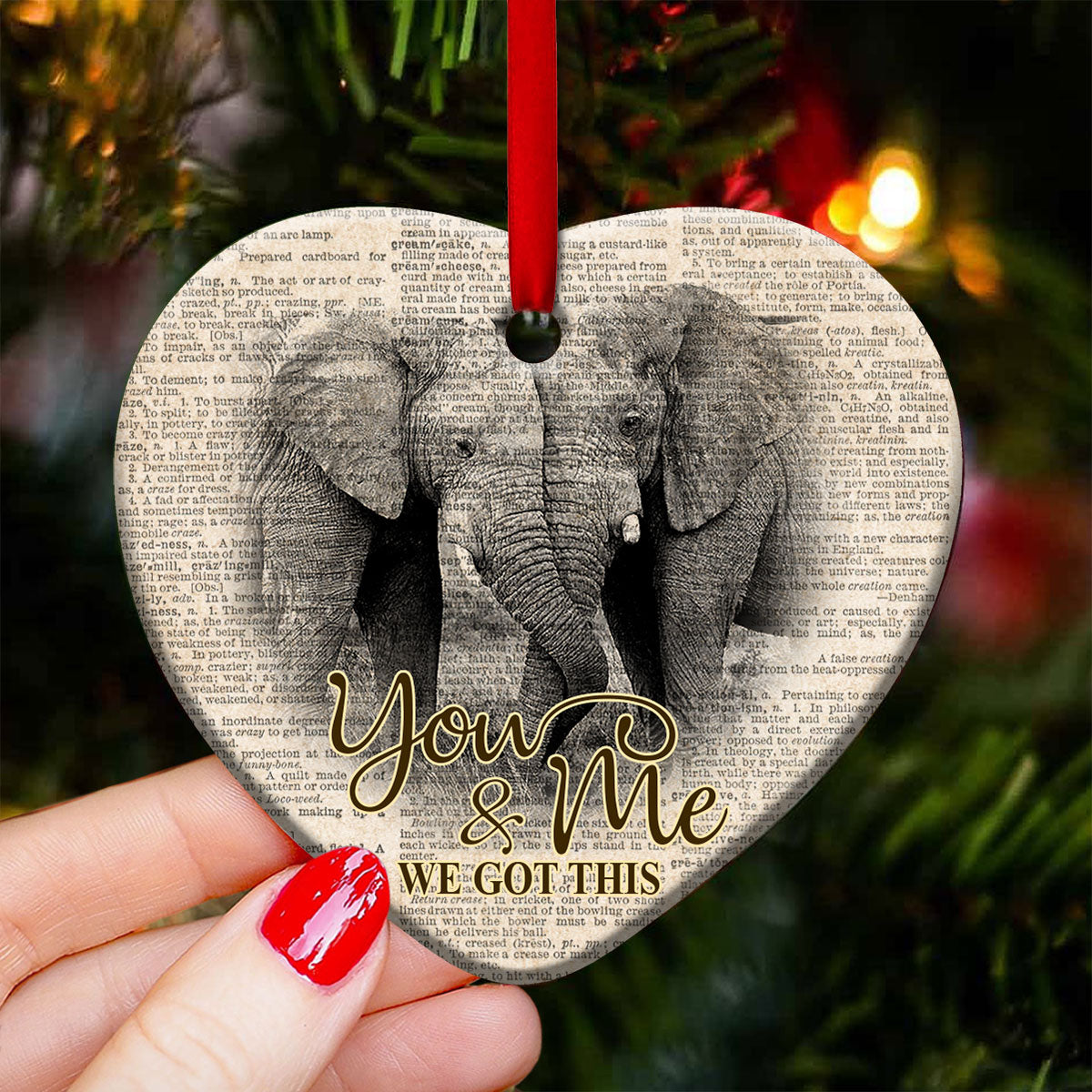 Elephant You And Me We Got This – Heart Ornament