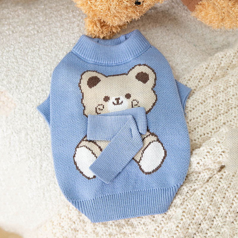 Cute Bear Sweater Dog Clothes Puppy Blue Soft Sweaters Small Dogs Clothing Cat Autumn Winter Fashion Kawaii Costume Pet Products alx