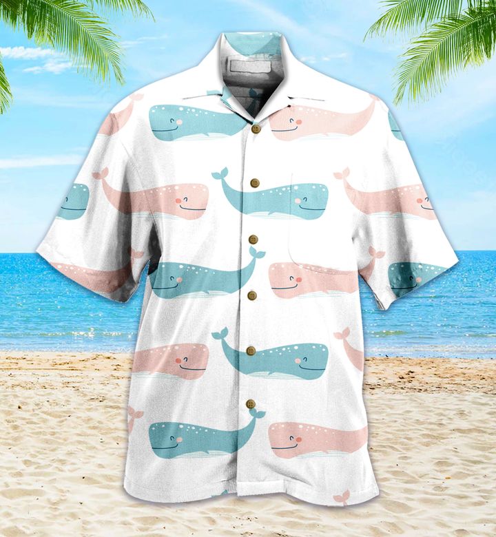 Pattern Cute Whale Blue Hawaiian Shirt 3D