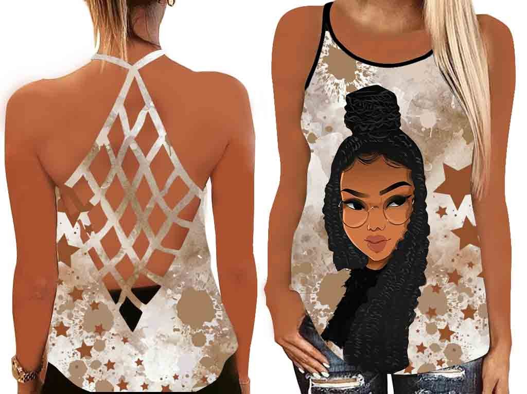 Book Girl Black Queen Tank Top Mesh Shirt Women – Criss Cross Open Back Camisole Tank