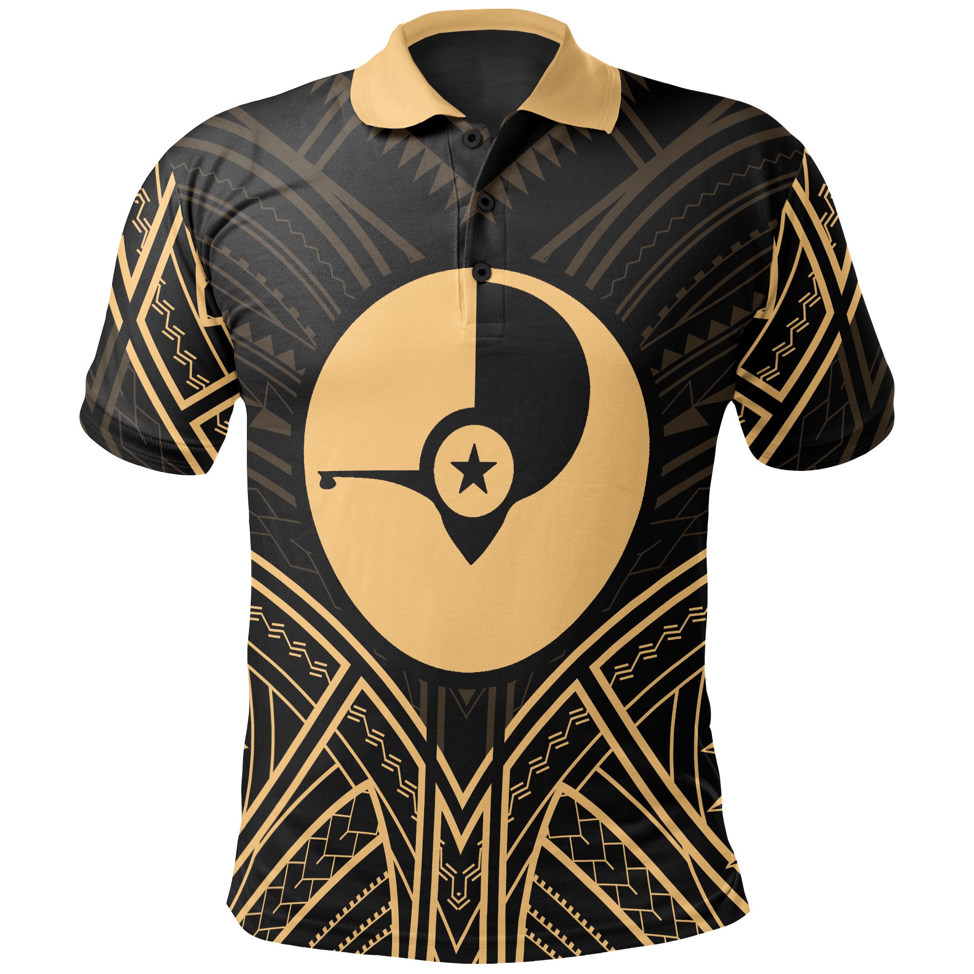 Yap State Polo Shirt – Yap State Seal Gold Tribal Patterns – BN01