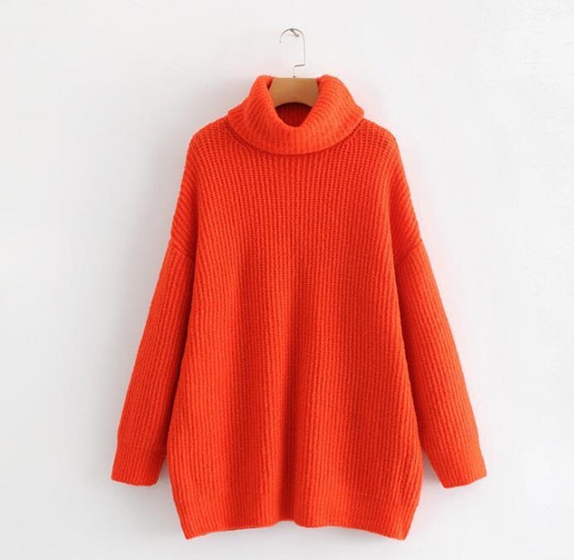 Winter Candy Color Sweater Hot Pink Mustard  Knitted Jersey Women