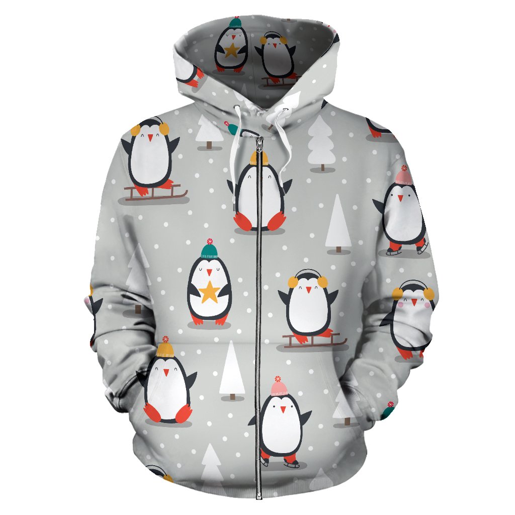 Cute Penguin Christmas Pattern Zip Up Hoodie