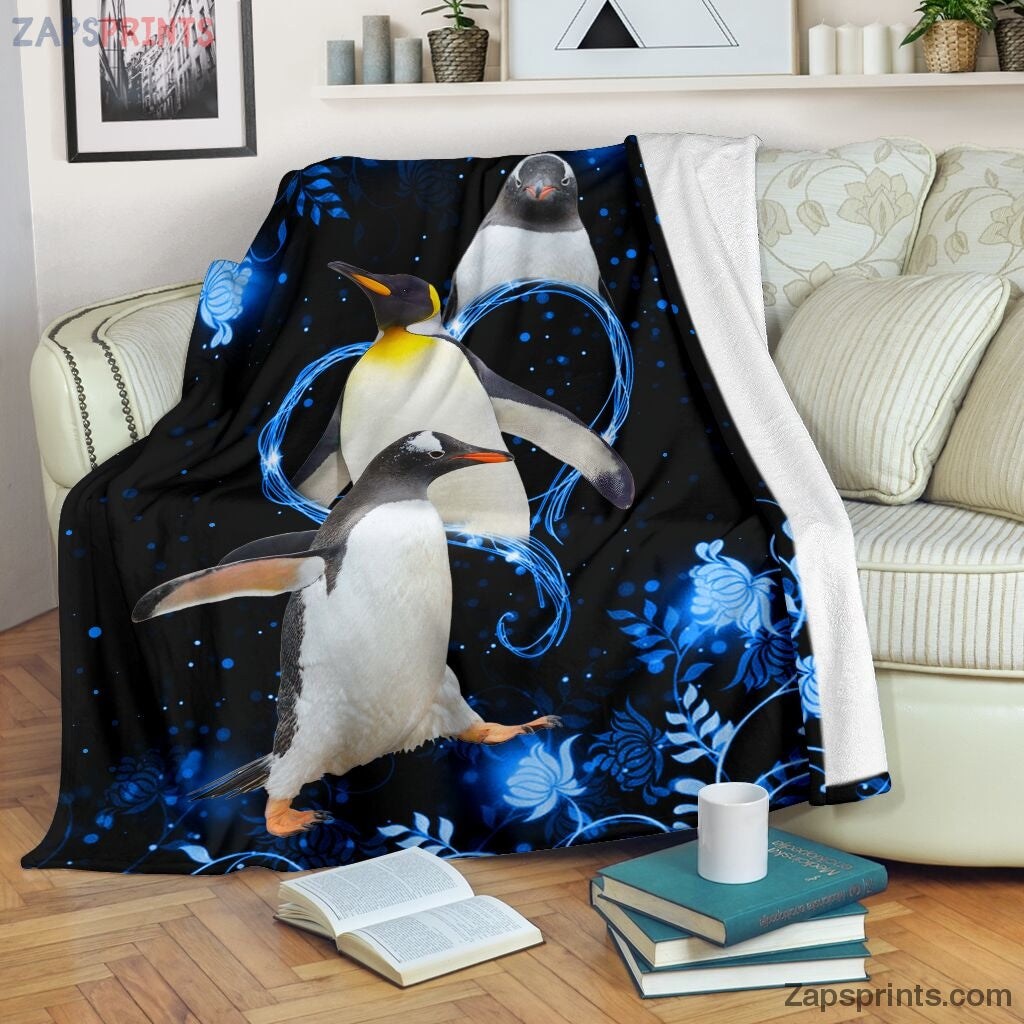 Twinkling Blue Heart Penguin Blanket – Cool Gift Ideas