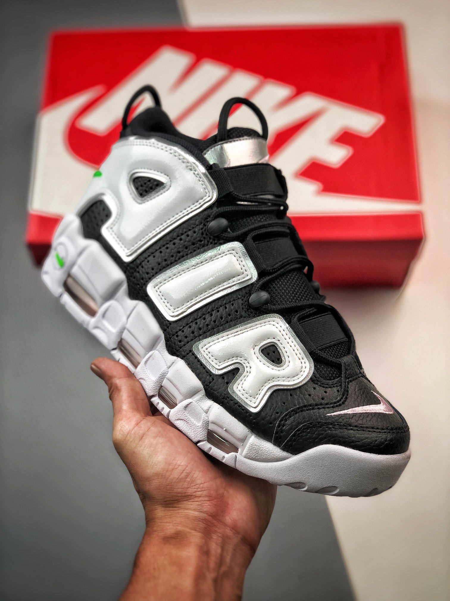 Nike Air More Uptempo Black White Silver 5338668