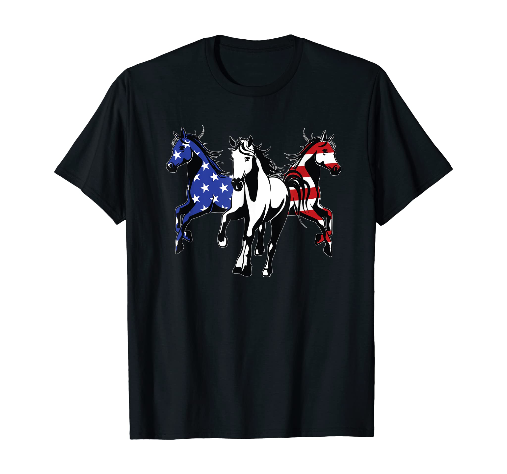 American Flag Print Patriotic Horse Independence Day T-Shirt