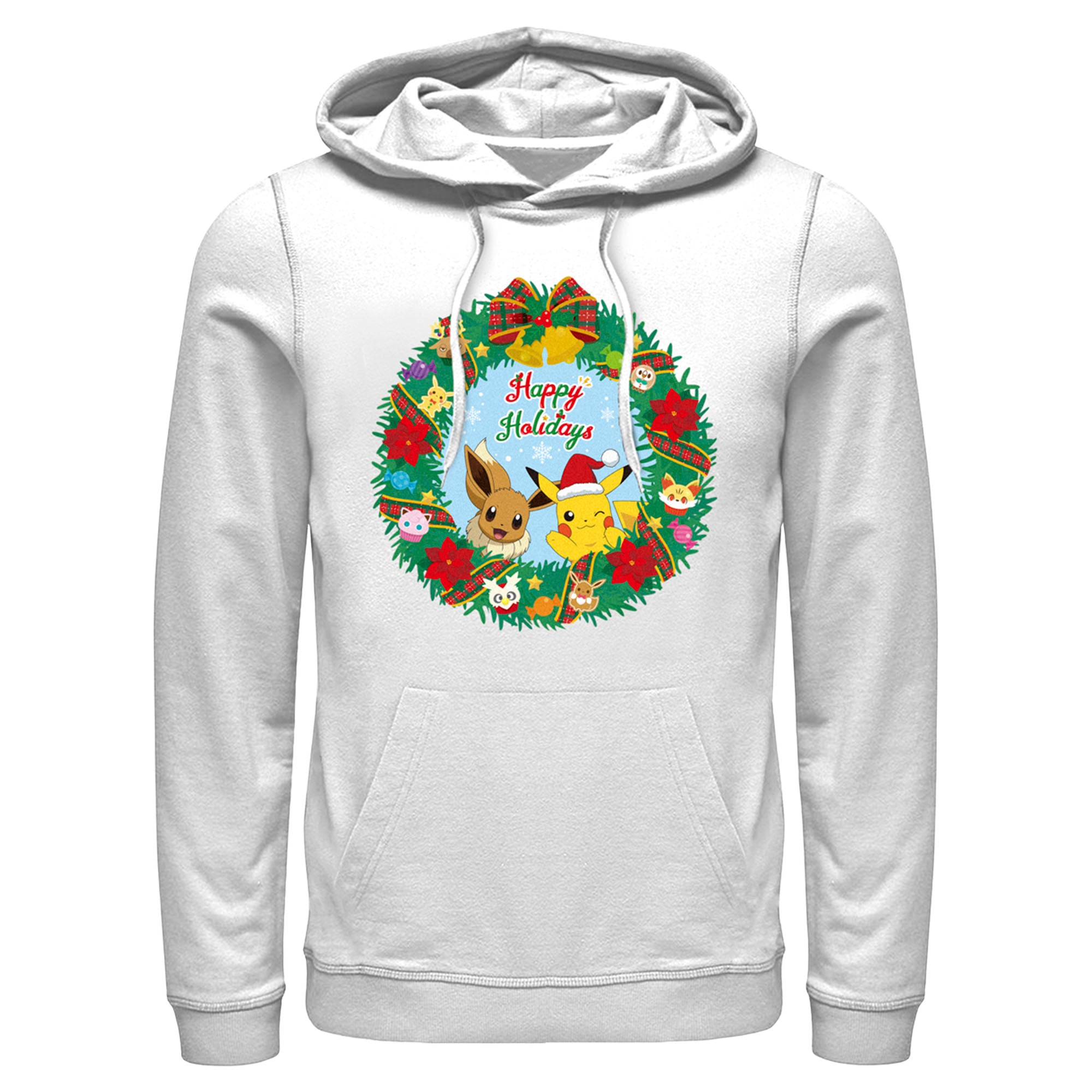 Men’S Pokemon Pikachu And Eevee Happy Holidays Pull Over Hoodie