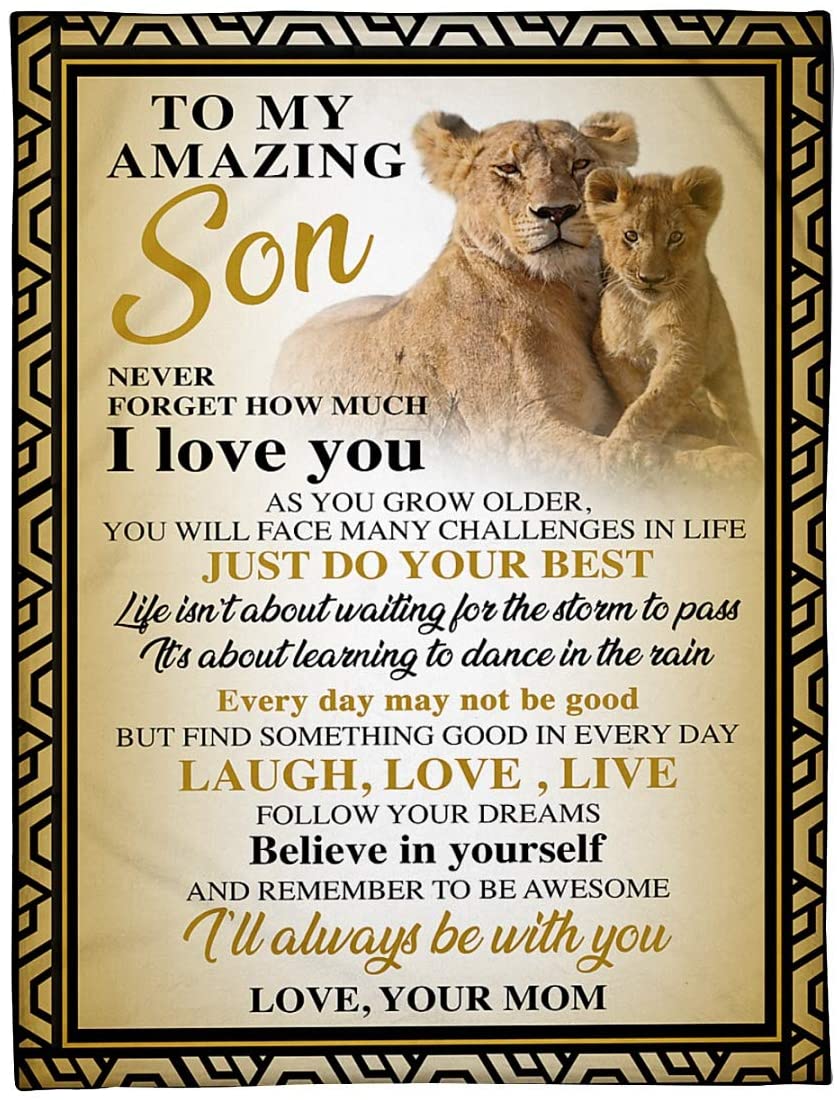 Skitongifts Blanket For Sofa, Bed Throws On Christmas, Birthday Lion To My Amazing Son As You Grow Older You’Ll Face Many Challenges In Life