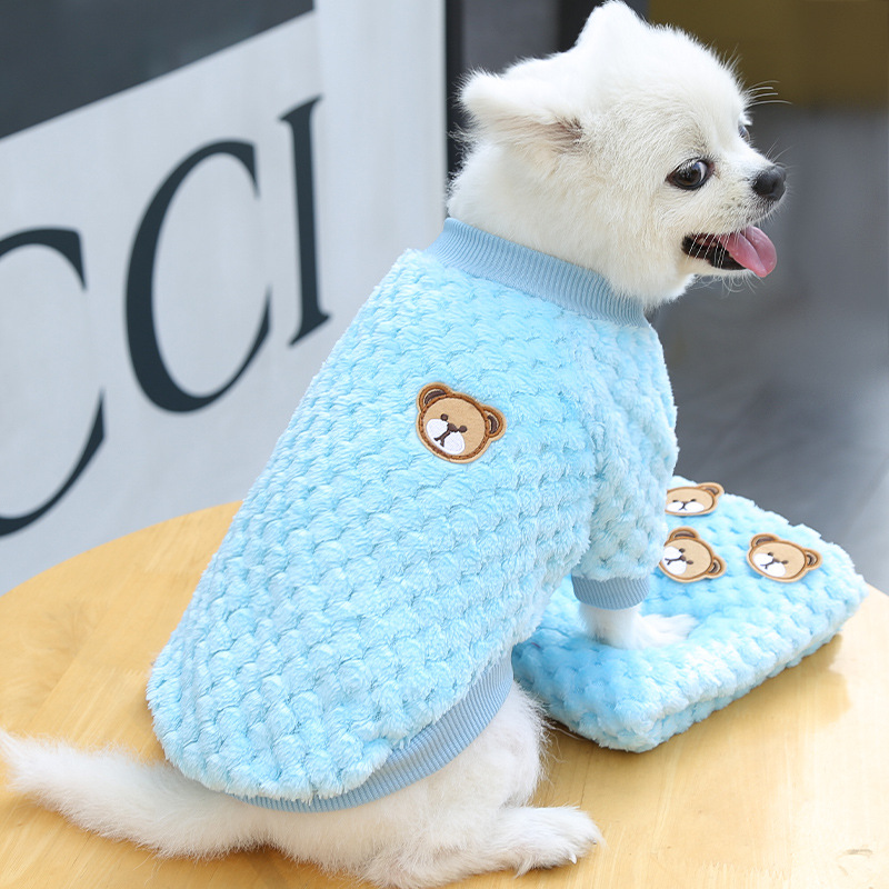 Super Soft Comfortable Coral Fleece Pet Clothing Small Dog Sweatshirt Cute Bear Embroidered Winter Dog Clothes Pink Cat Sweater alx