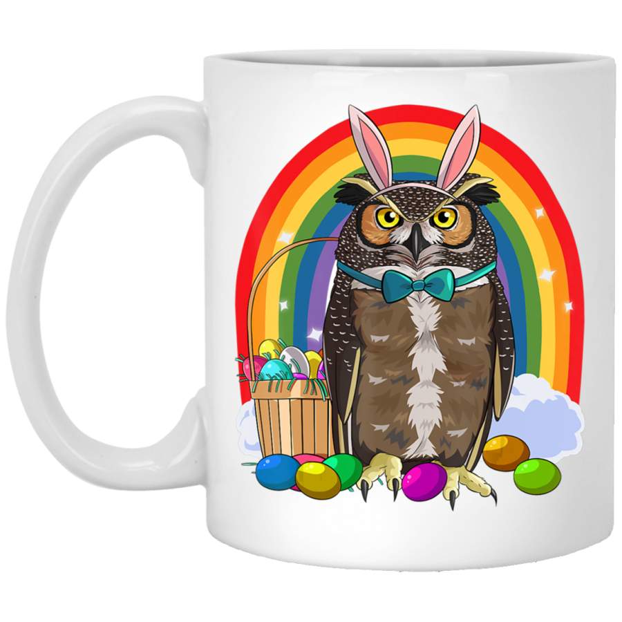 Owl Bunny Ears Happy Easter Day Eggs 11oz 15oz White Mug Happy Easter Day Funny Colors Eggs Bunny Ears Peeps Cute