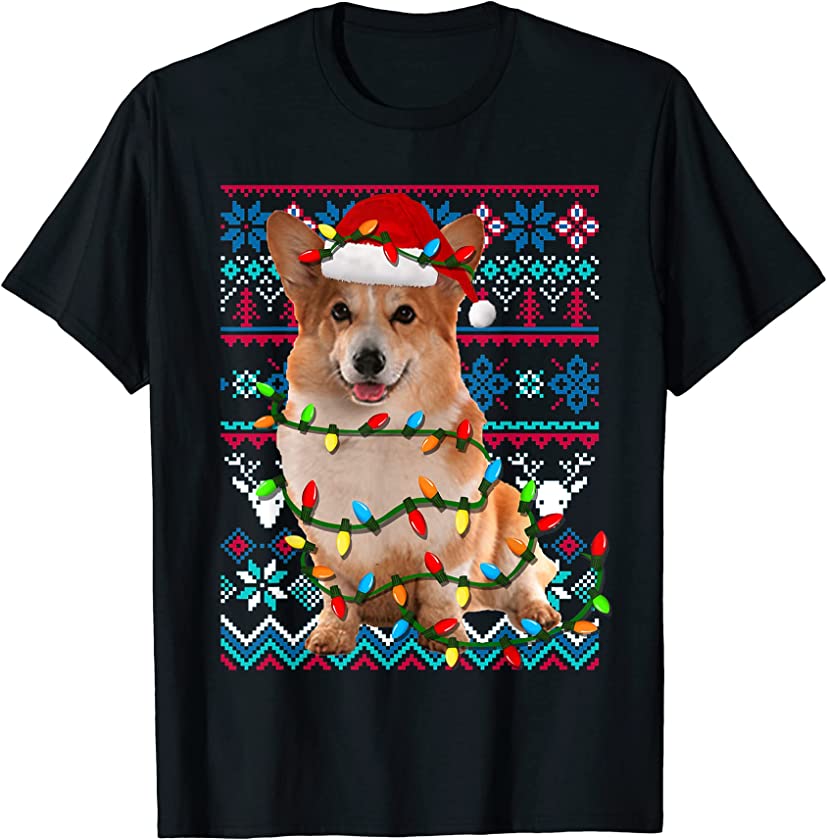 Ugly Christmas Sweater Corgi Santa Hat Pajama For Men Women T-Shirt