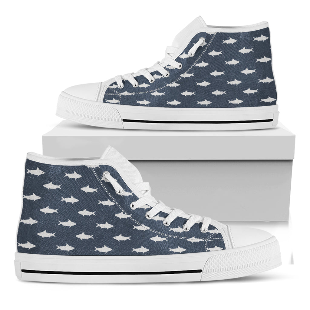 Shark Fish Pattern Print White High Top Shoes