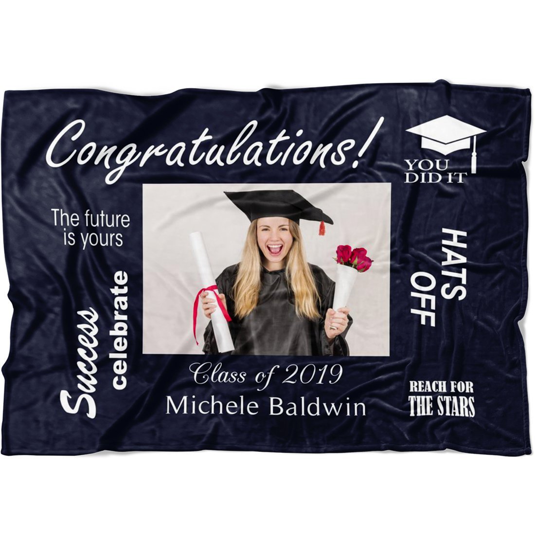 Personalized Congratulation You Did It Graduation Custom Blanket with Your Photo & Name and Graduation Year Blanket