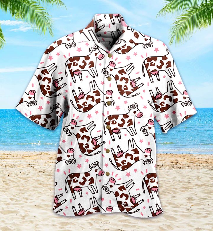 Cartoon Happy Dairy Cow Pattern White Hawaii Shirt Ha34648