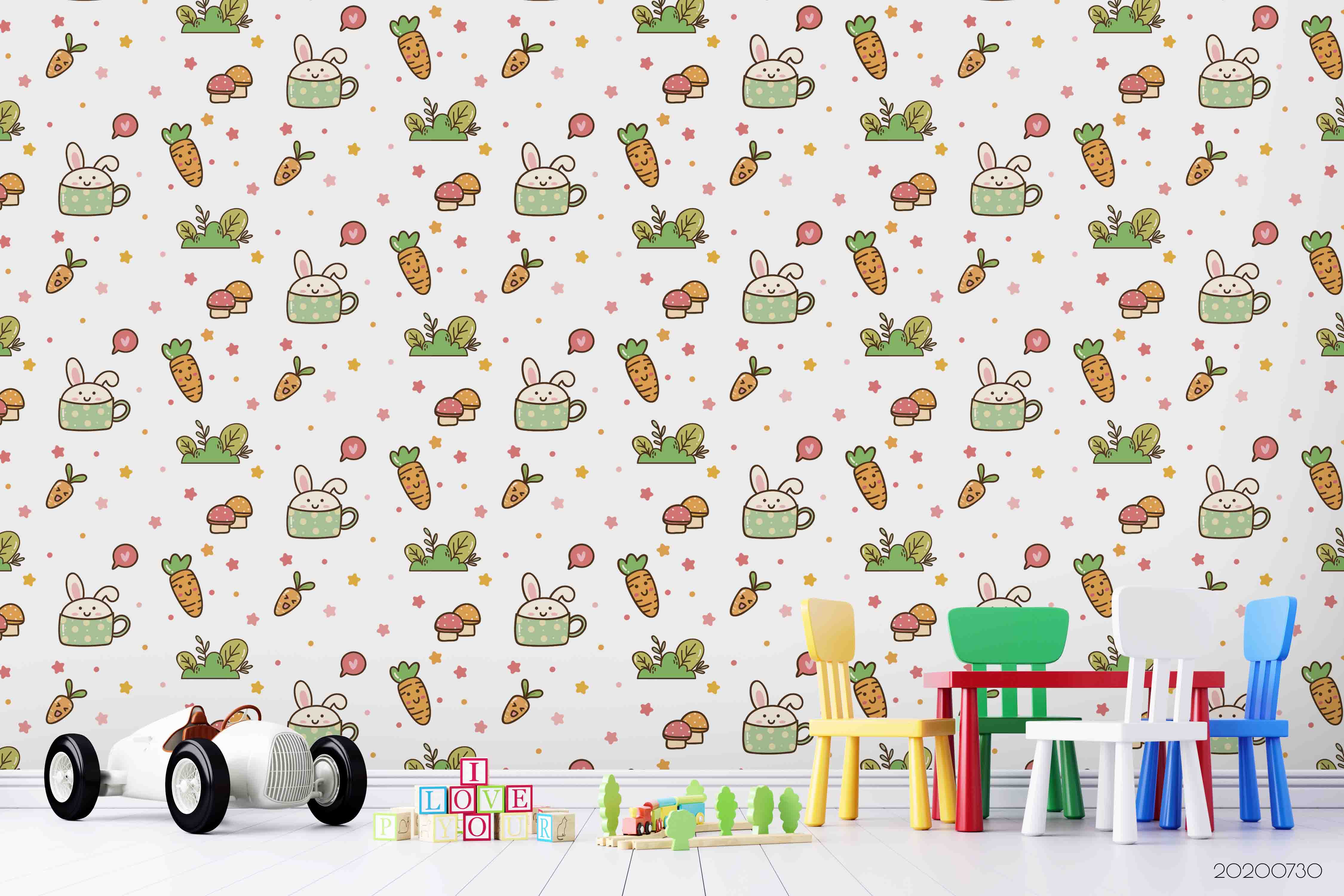 3D Cartoon Carrot Cup Rabbit Wall Mural Wallpaper Lxl 382