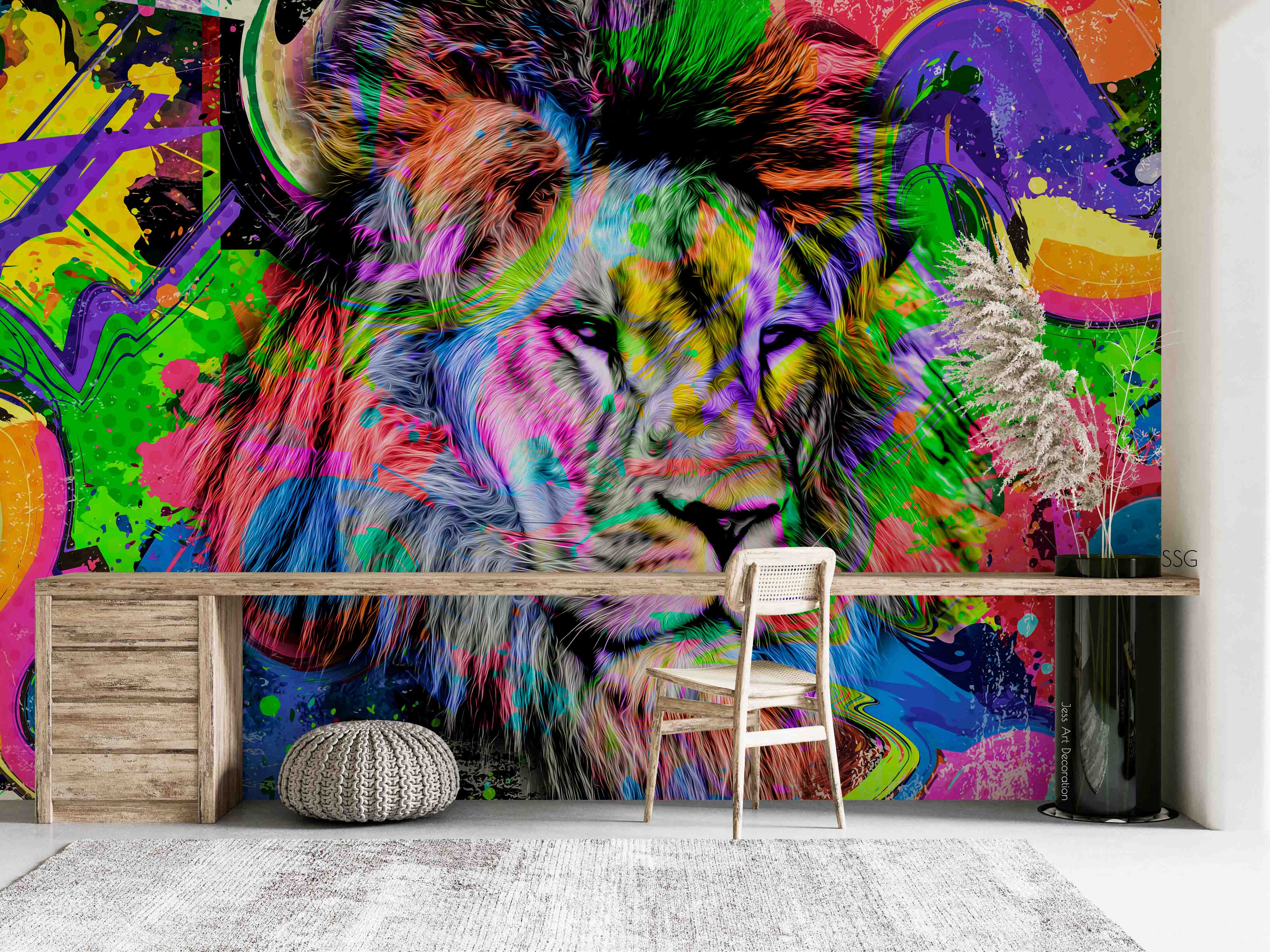 3D Dazzle Lion Graffiti Wall Mural Wallpaper Sww 22