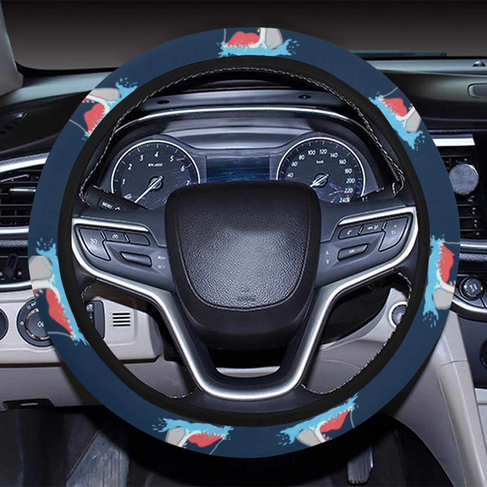 Shark Print Design Lks3010 Steering Wheel Cover With Elastic Edge