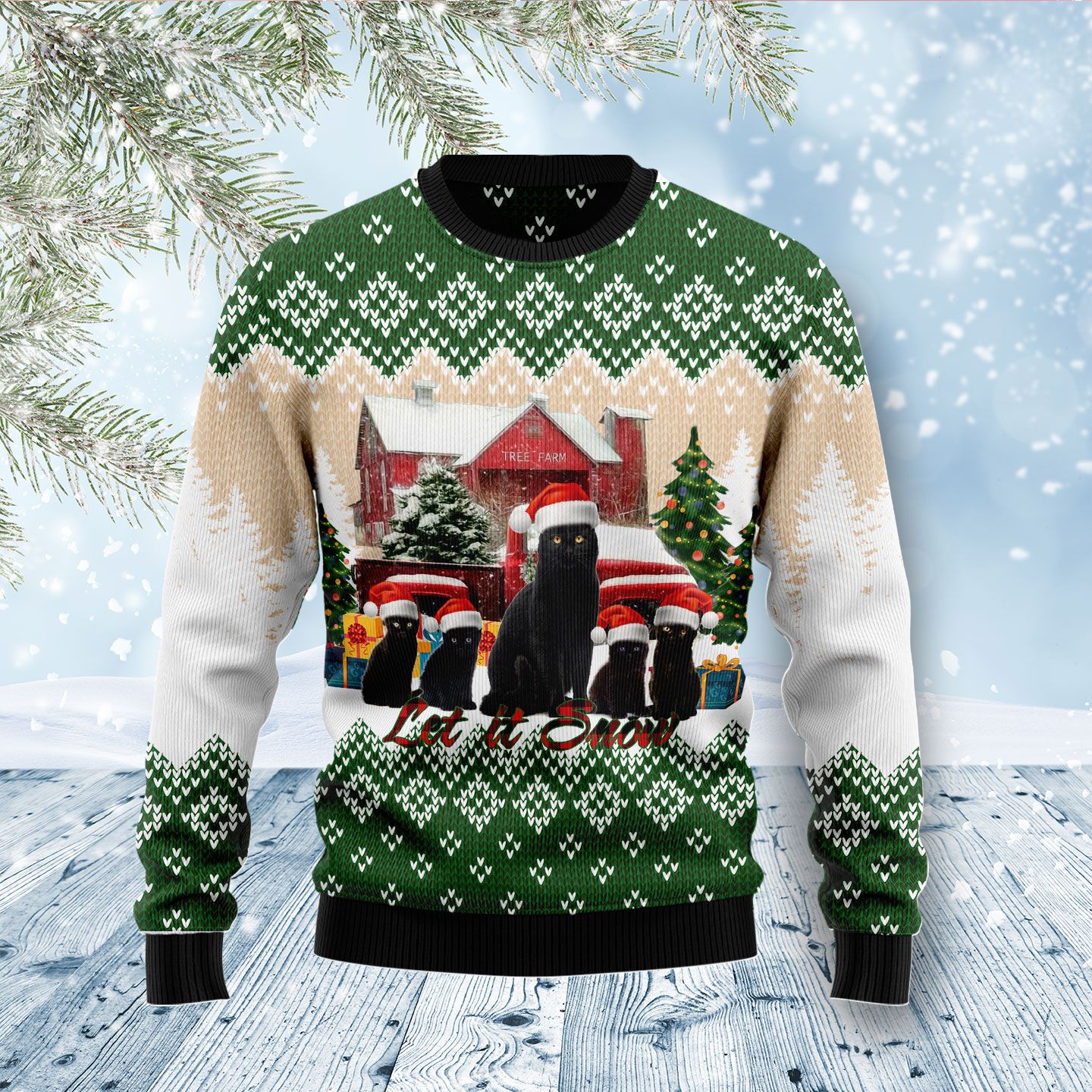 Black Cat Let It Snow Ugly Christmas Sweater | For Men & Women | Adult | Us5183