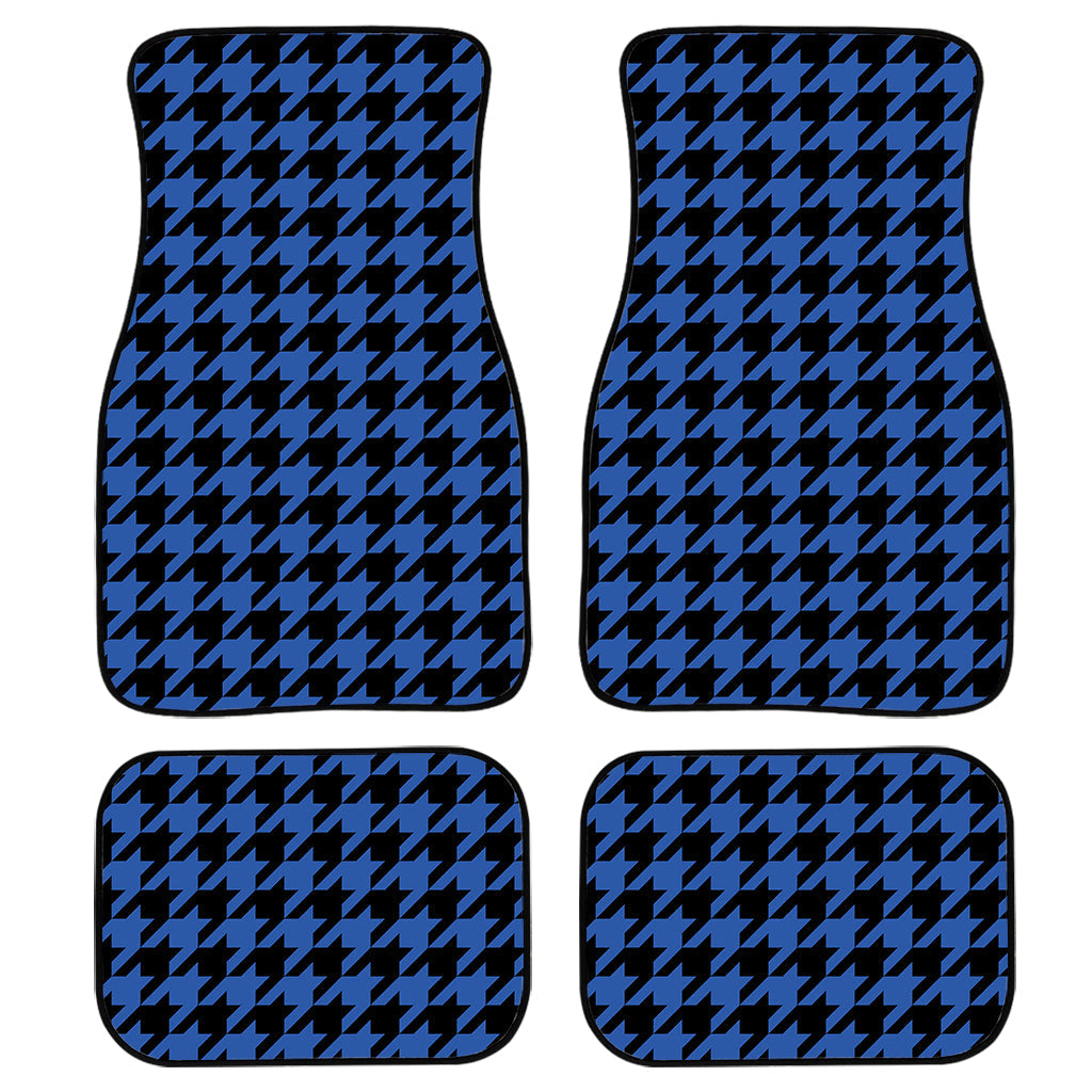 Blue And Black Houndstooth Print Front And Back Car Floor Mats, Front Car Mat