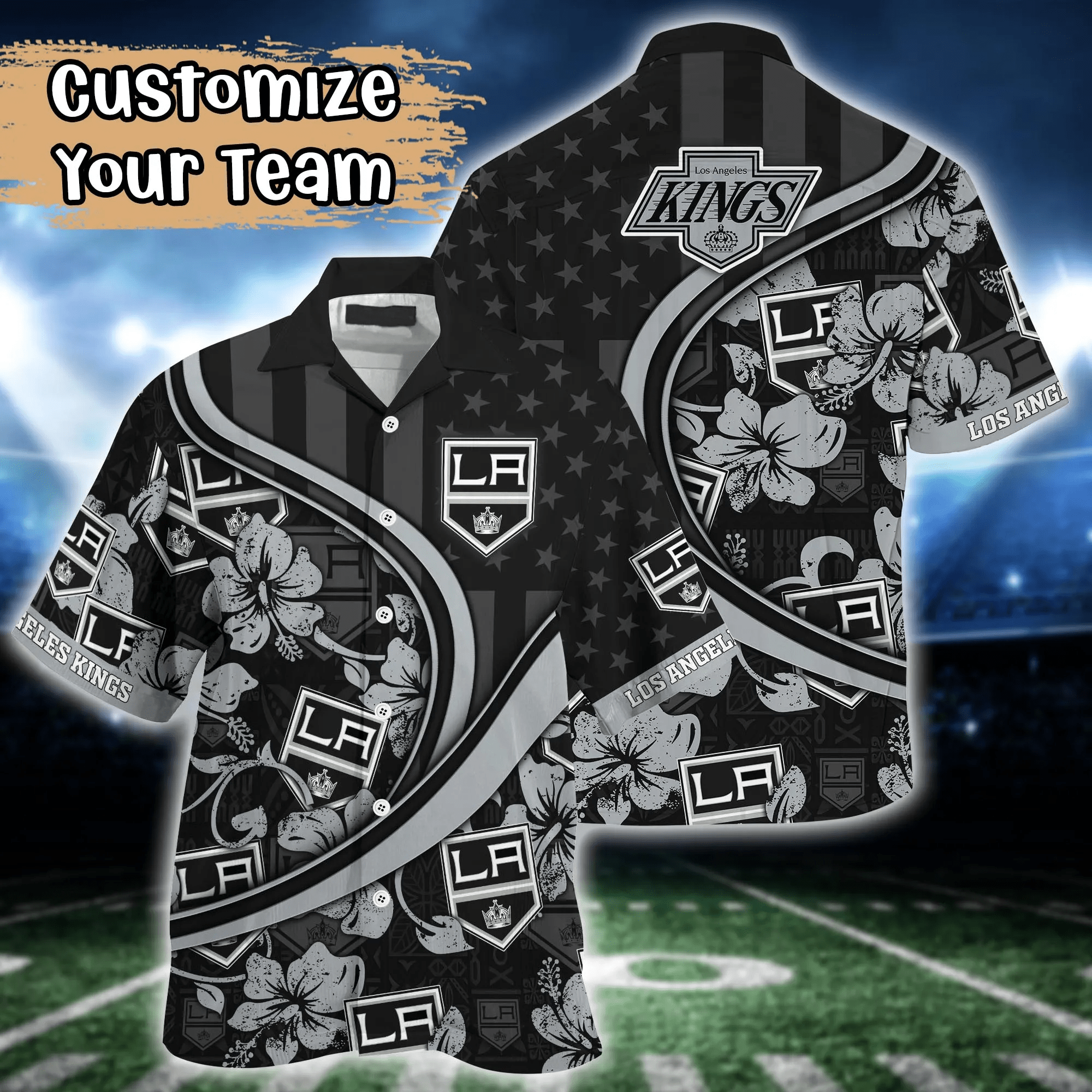 Los Angeles Kings Nhl Us Flag Hawaiian Shirt Custom Summer Aloha Shirt