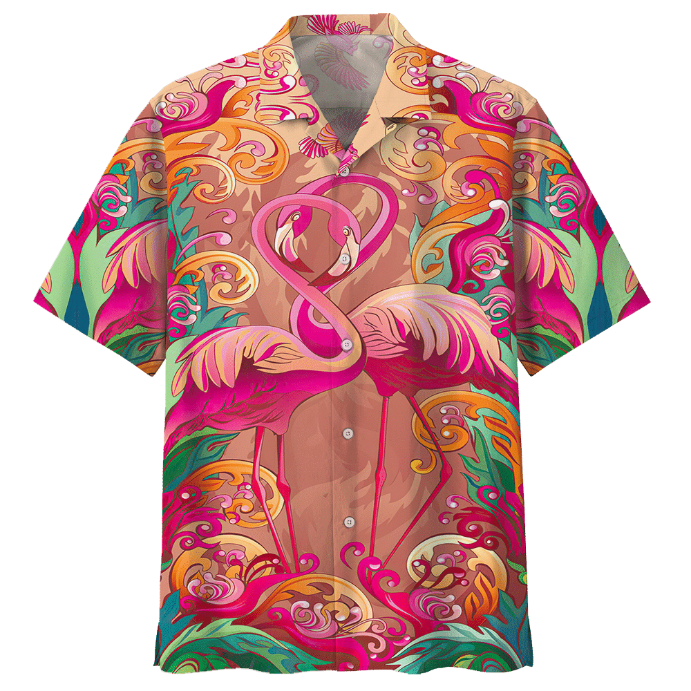 Flamingo Pink Unisex Hawaii Print Aloha Short Sleeve Casual Shirt Ha67023