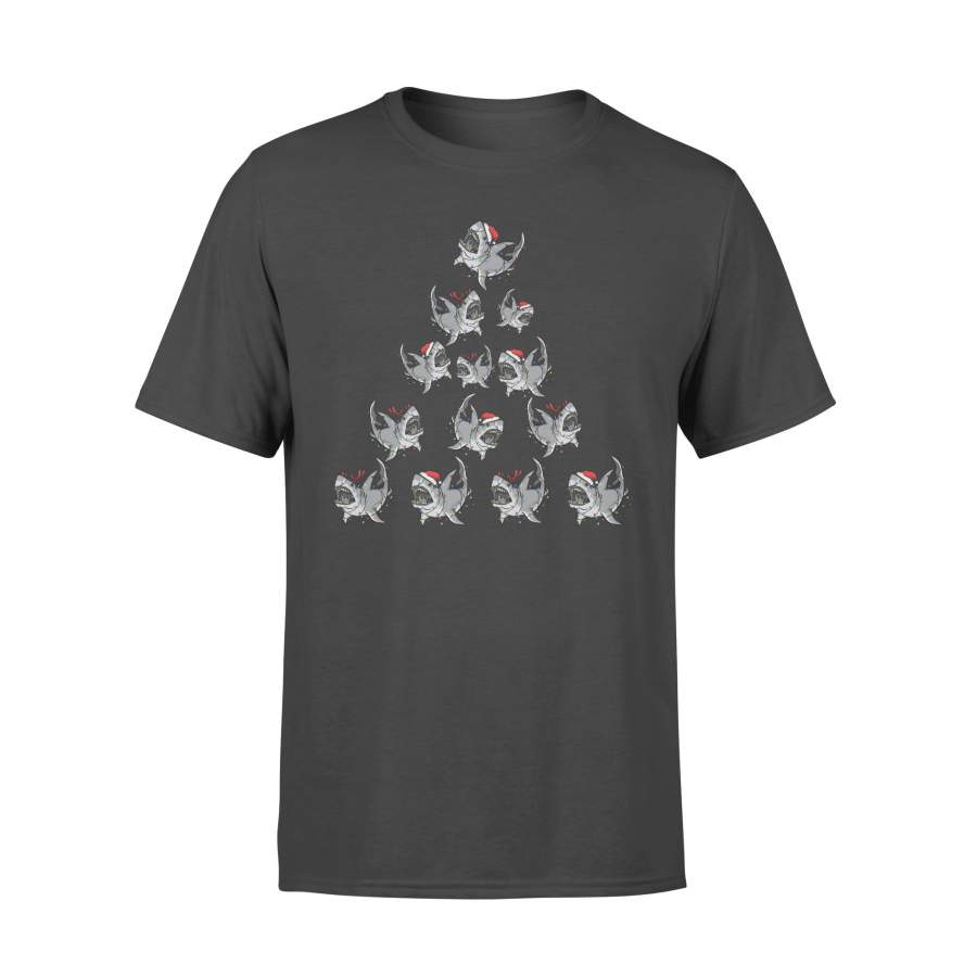 Shark Santa Christmas Light Tree Funny T Shirt – Standard T-shirt