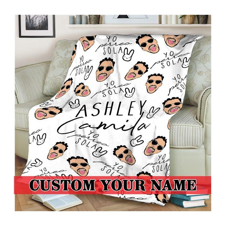 Personalized Bad Bunny Blanket, Bad Bunny Birthday Blanket, Custom Bad Bunny Blanket