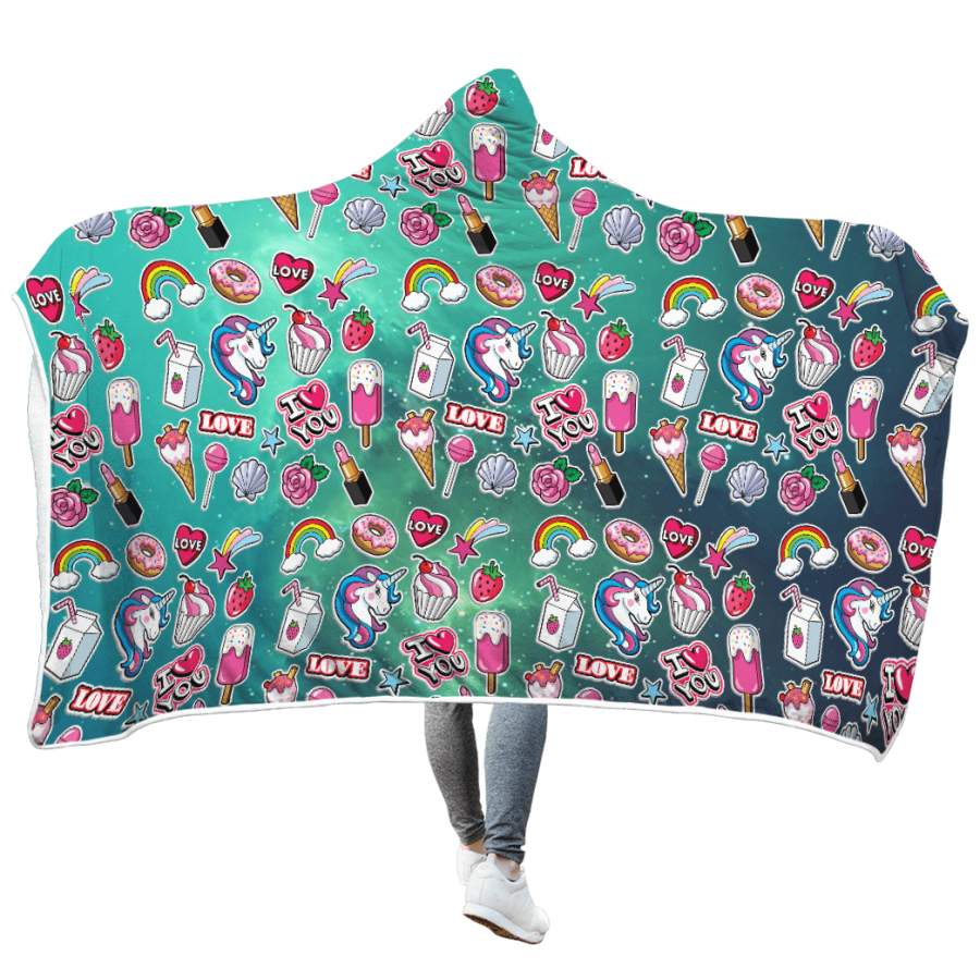 Unicorn And Sweet Things Custom Hooded Blanket