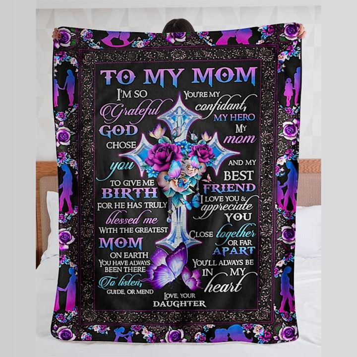 To My Mom You Will Always In My Heart Fleece Blanket – Quilt Blanket, Mother S Day Greetings, Mother S Day Gift From Daughter To Mom, Home Decor Bedding Couch Sofa Soft And Comfy Cozy