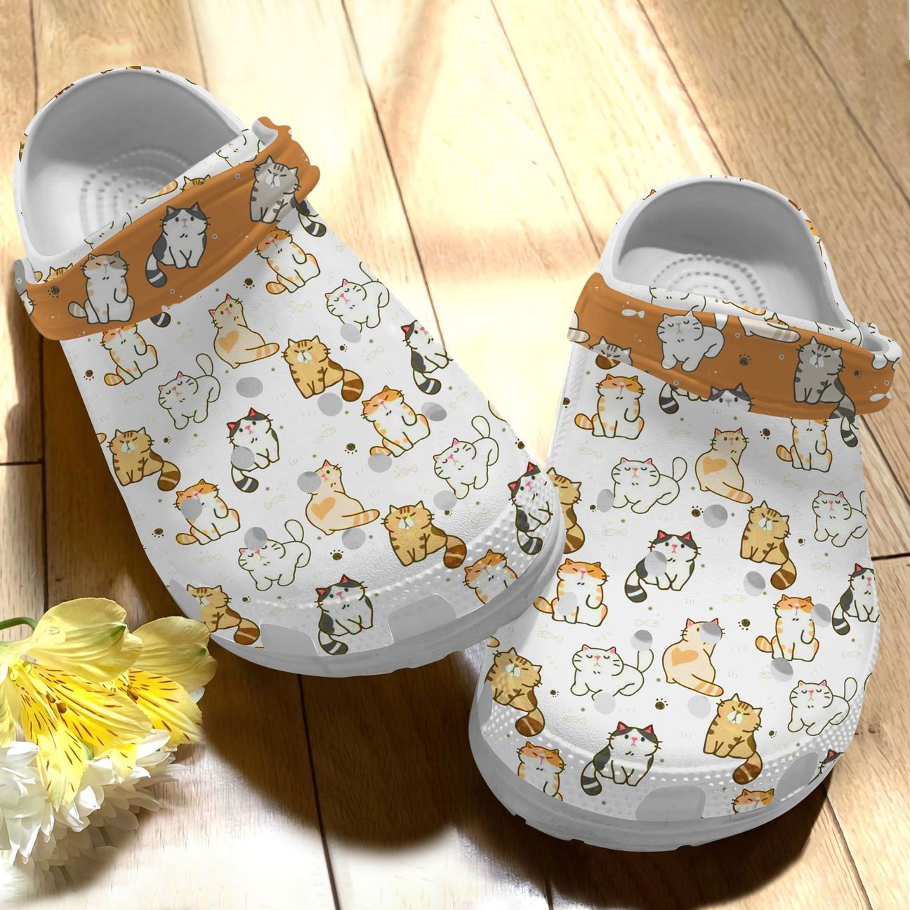 Cat Personalized Clog, Custom Name, Text Cat White Collection, Fashion Style For Women, Men, Kid, Print 3D