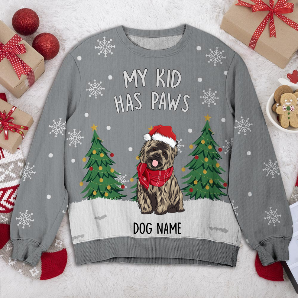 Cairn Terrier My Kid Has Paws Personalized Sweater, Dog Ugly Christmas Sweater