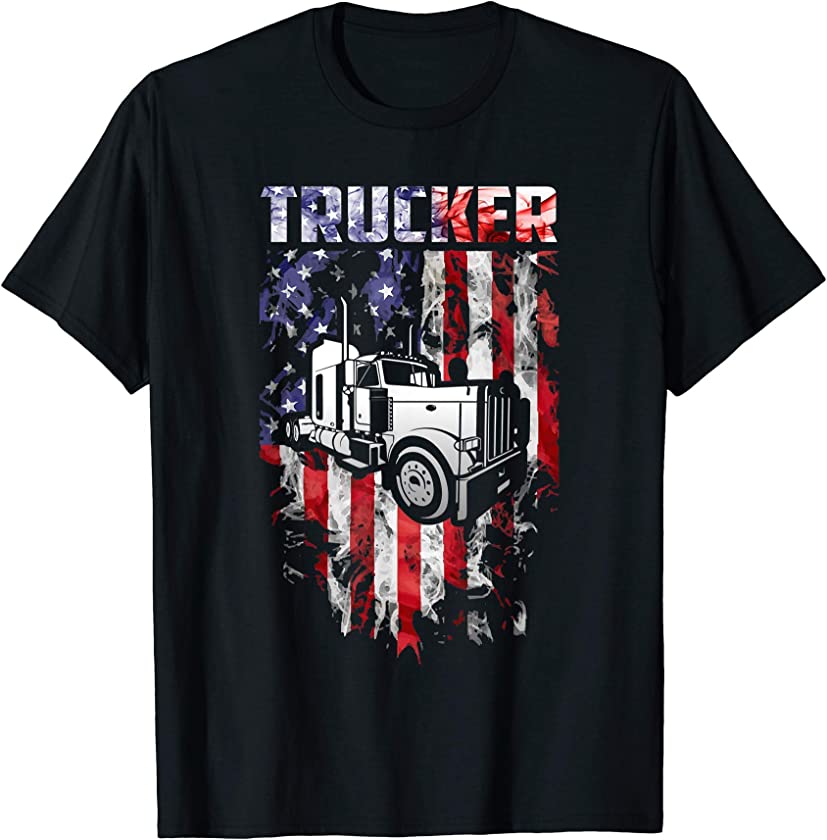 Vintage Truck Driver Tee Patriotic American Flag Trucker T-Shirt