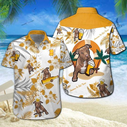 American Pit Bull Terrier  Beer Hawaiian Shirt Summer Button Up For Men, Women, Couple