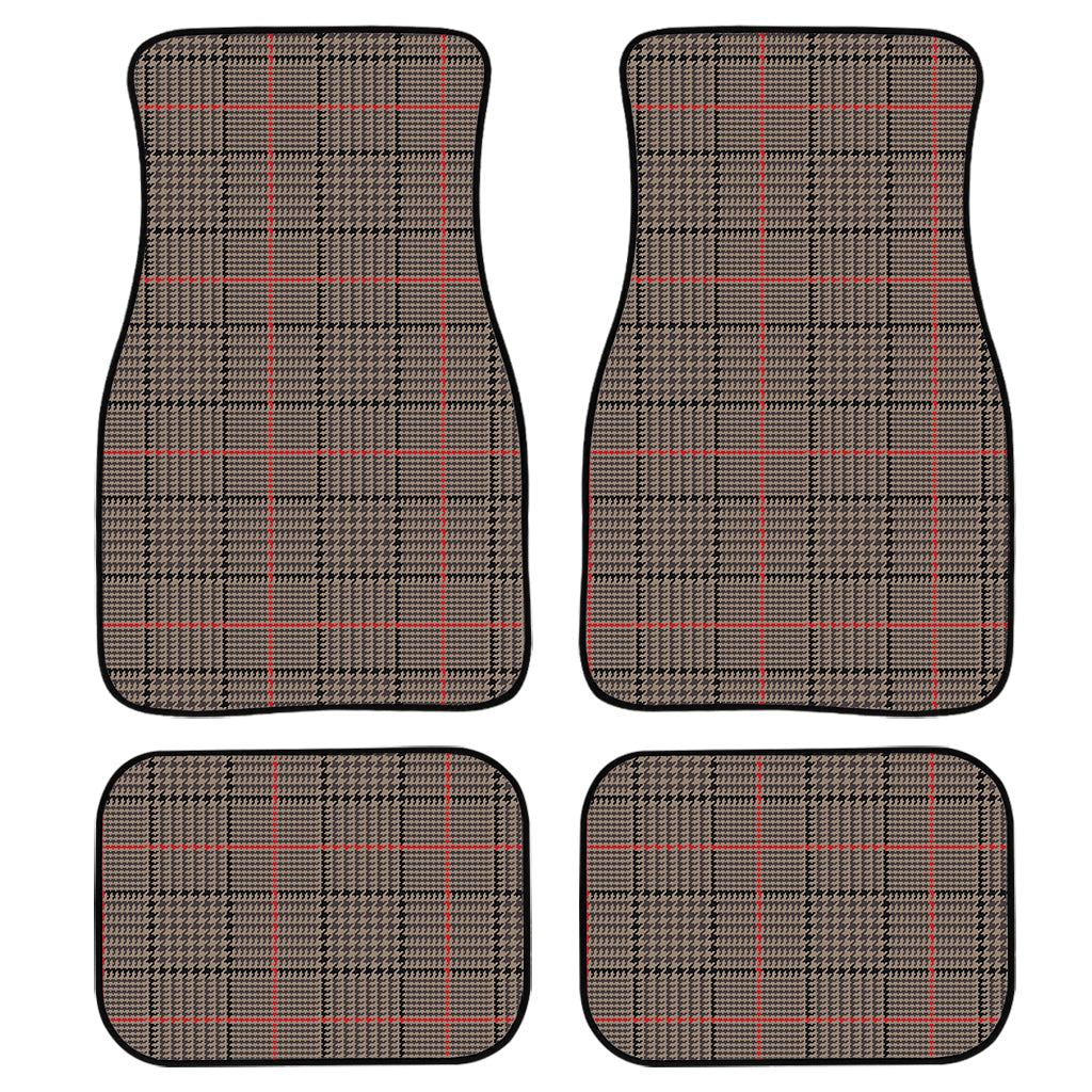 Brown Prince Of Wales Check Print Front And Back Car Floor Mats, Front Car Mat