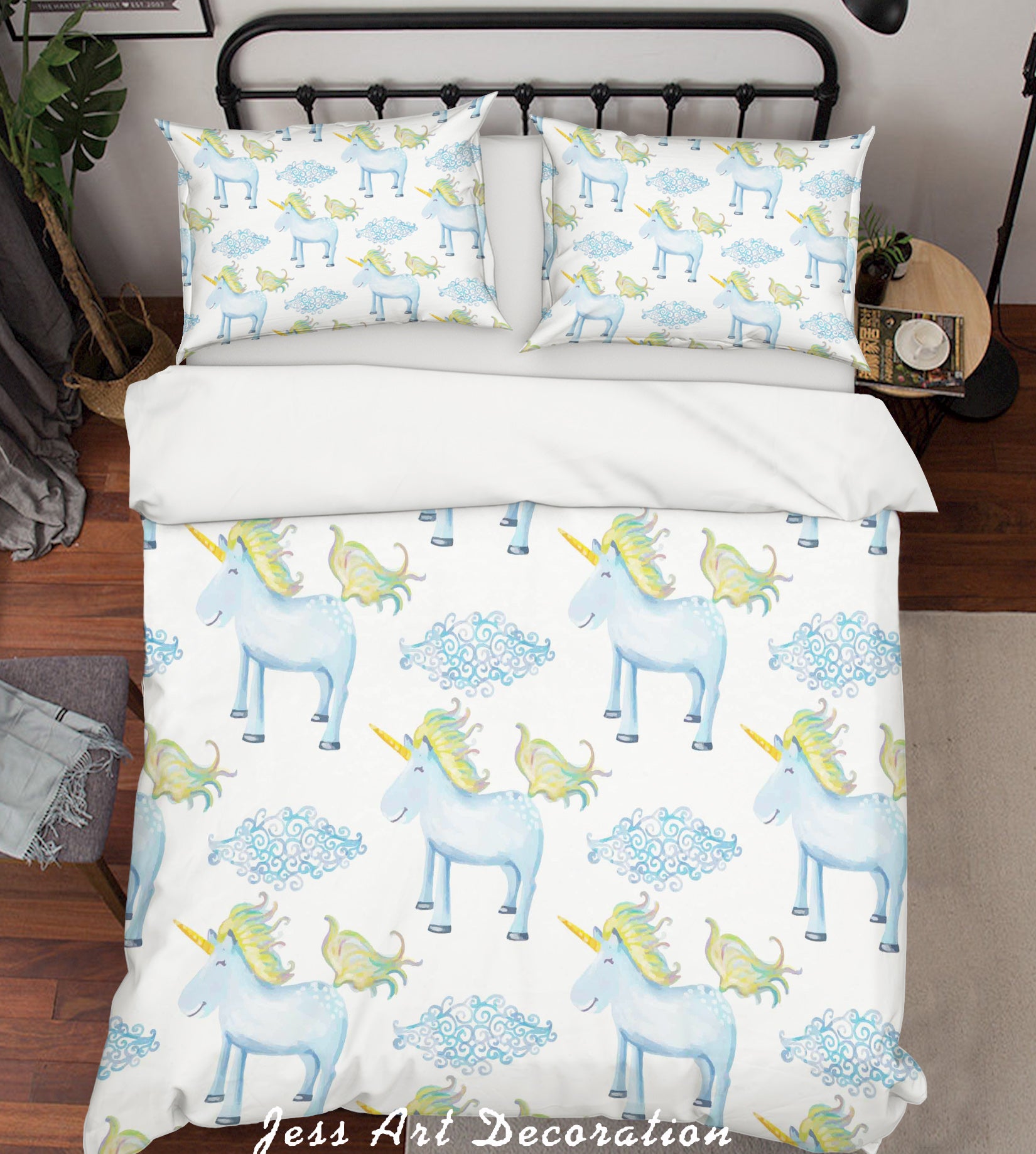 3D Blue Unicorn Quilt Cover Set Bedding Set Pillowcases 83