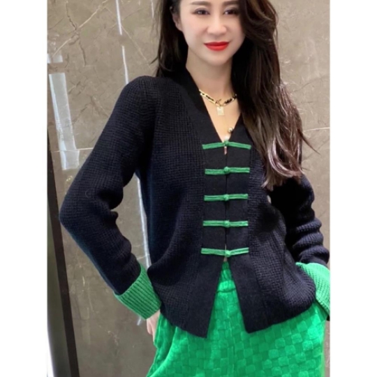 Black Tang Costume Knitted Women Sweater Lady Coat Woman Cardigan Sweaters Female Jumpers Overcoat Jacket Girl Fall Cloth Tops alx