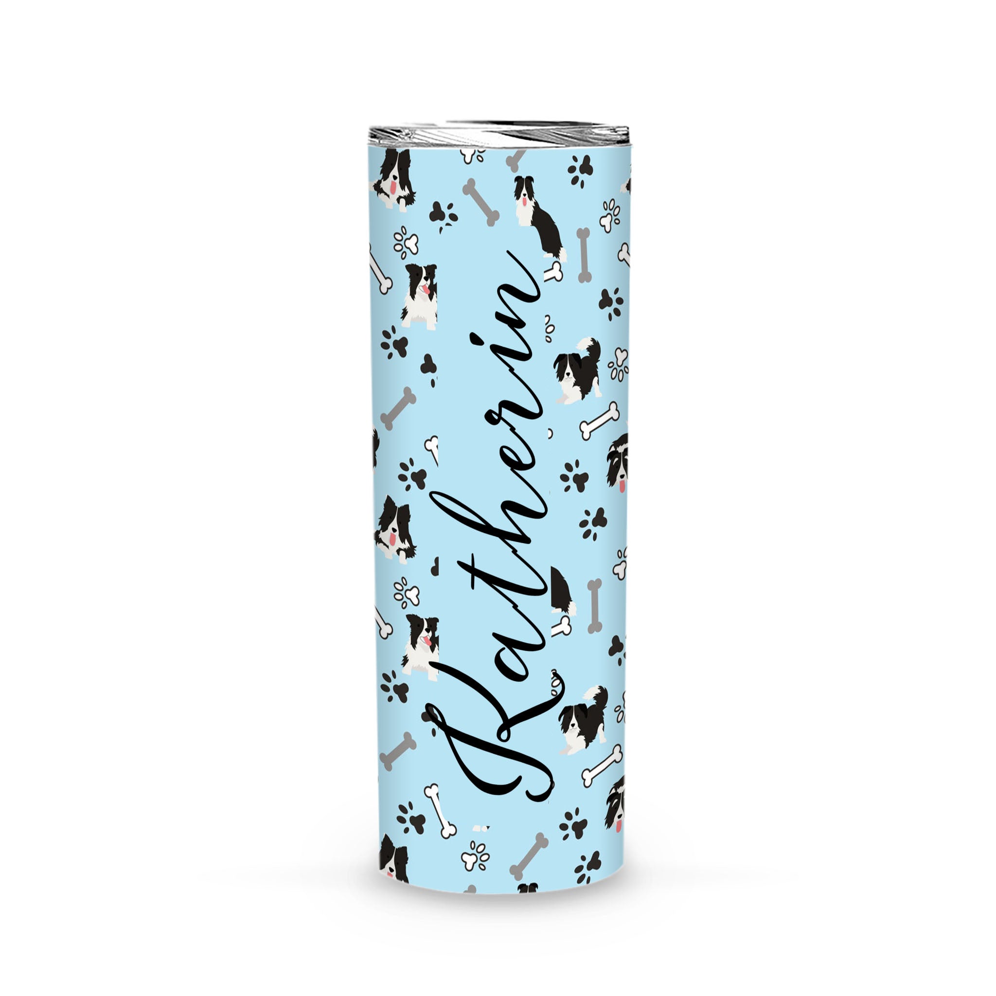 Adorable Border Collie Dog Personalized Skinny Tumbler, Birthday Gift