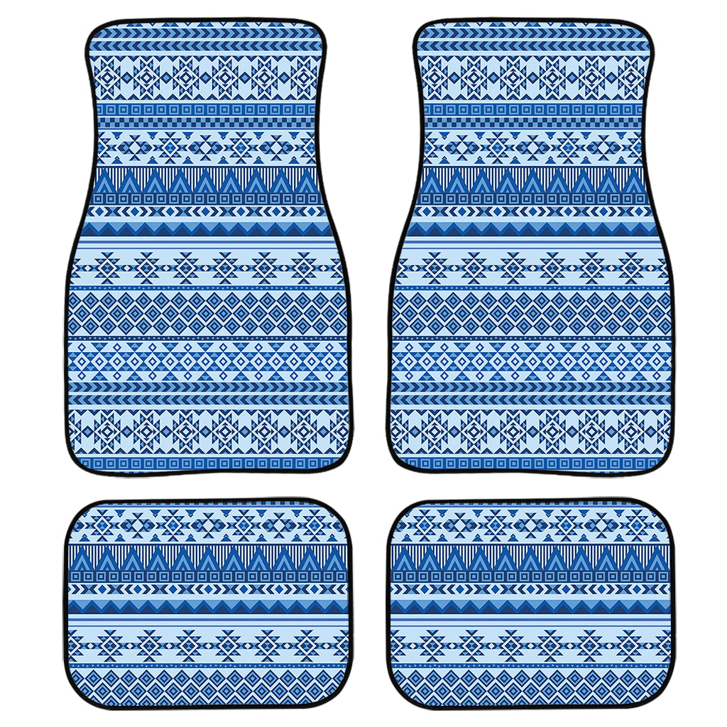 Blue Native American Aztec Pattern Print Front And Back Car Floor Mats, Front Car Mat