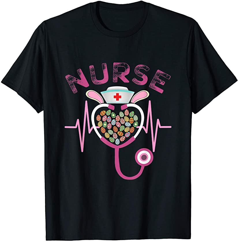 Bunny Nurse Stethoscope Happy Easter Day Cute Color Eggs Tee T-Shirt