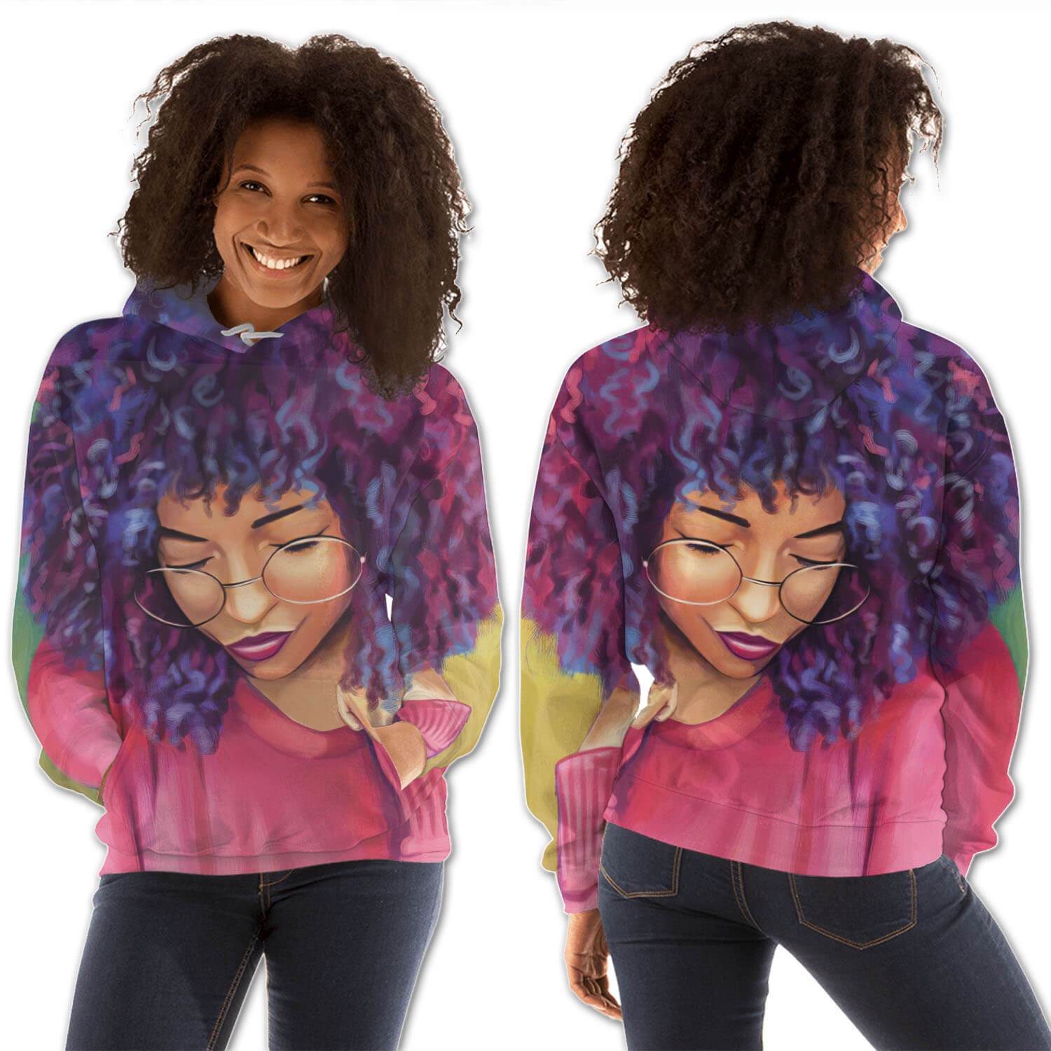 African American Hoodies Cute Afro American Girl All Over Print Womens Hooded Sweatshirt Black History Month Clothing BPS17993