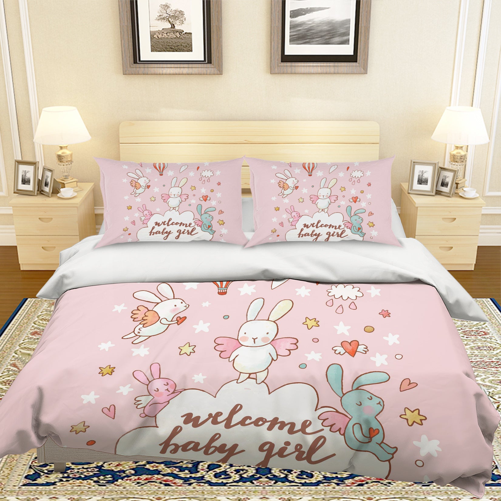 3D Cartoon Rabbit Pink Quilt Cover Set Bedding Set Pillowcases 59