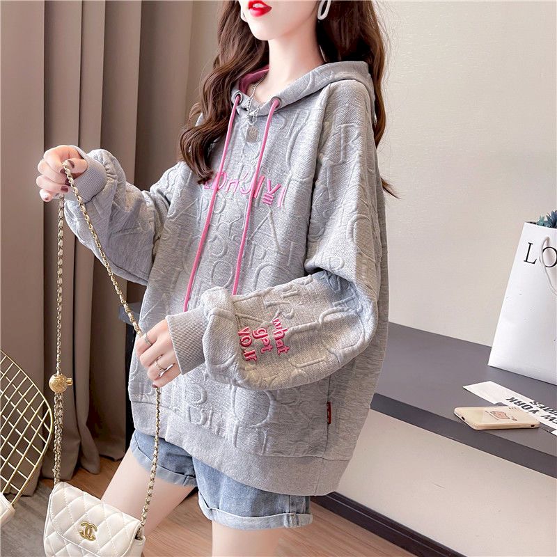 Autumn New Embroidery Hoodies Womens Fashion Loose Large Size Hoodie Korean Trendy Thin Long-sleeved Versatile Hooded Sweatshirt alx