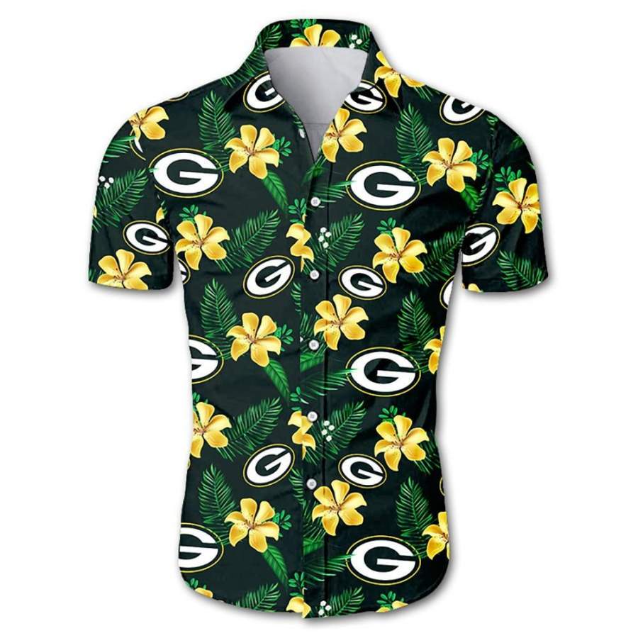 Green Bay Packers Hawaii All Over Print Floral Button Up Slim Fit Body Ha107073