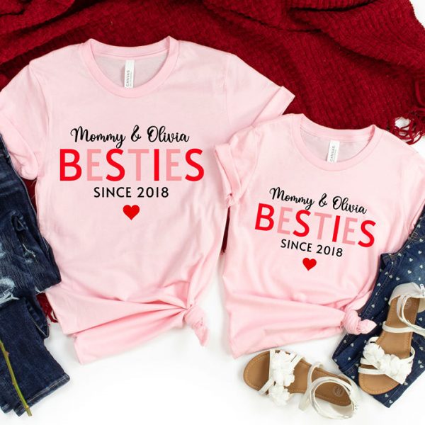 Custom Mommy Besties Unisex T-Shirt Mom Daughter Son Matching Outfits Mothers Day Shirts Gifts Ht