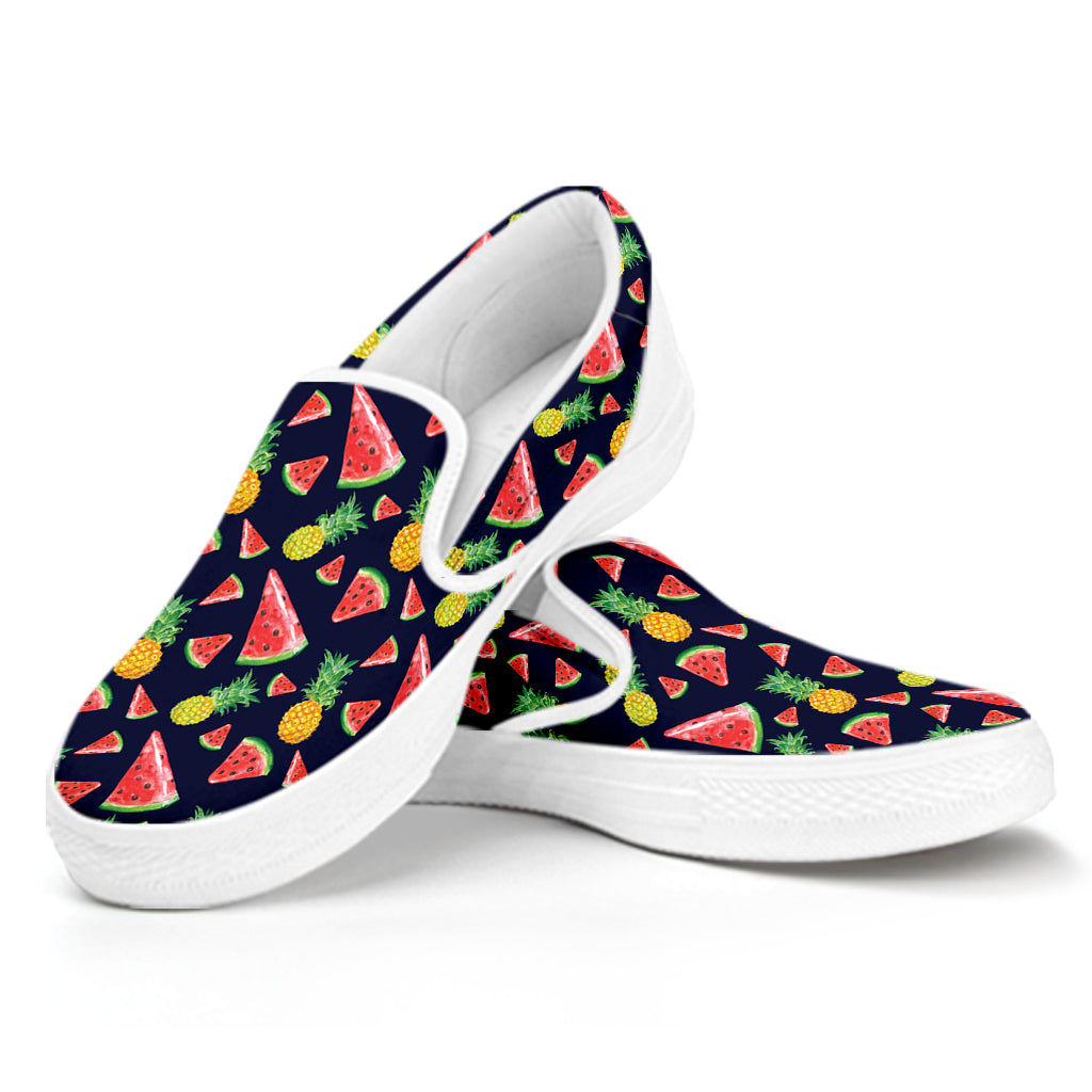 Watercolor Tropical Pattern Print White Slip On Shoes