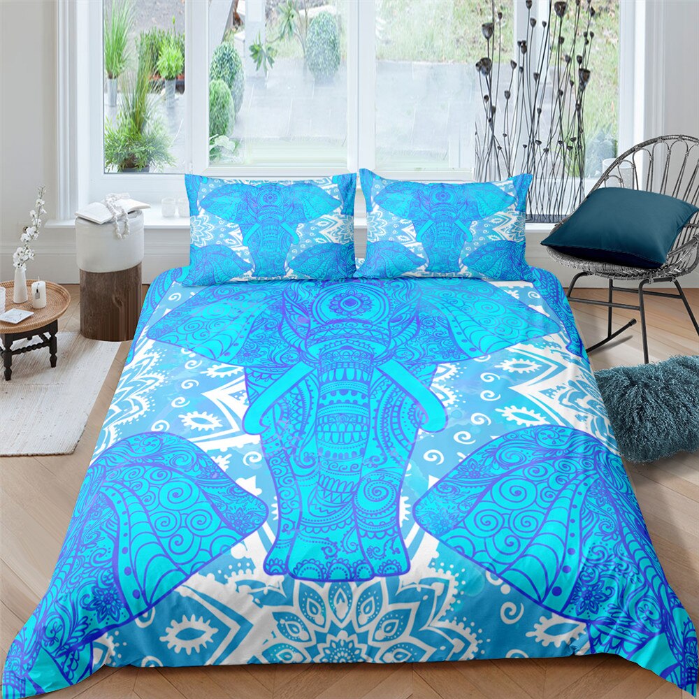 Queen Size Twin Double Bedding Set Mandala Colorful God Ganesha King Duvet Cover Sets Pillowcase Indian Elephant Symbol