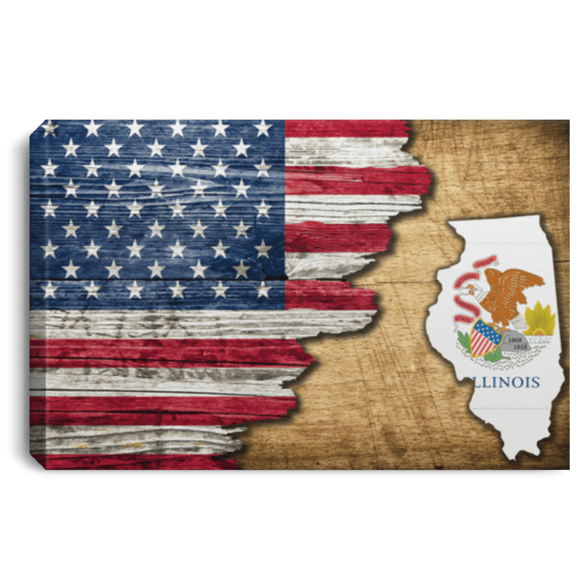 United States/Illinois Flag Ripped Effect 18X12 Inches Landscape Canvas .75In Frame
