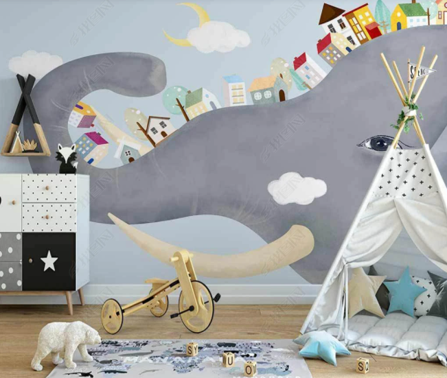 3D Cartoon Elephant House Wall Mural Wallpaper Sww 60