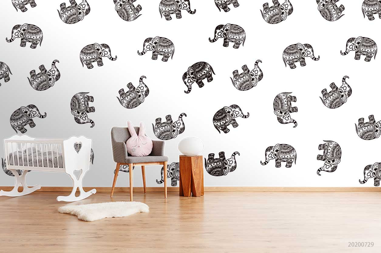 3D Vintage Elephant Pattern Wall Mural Wallpaper Lxl 576